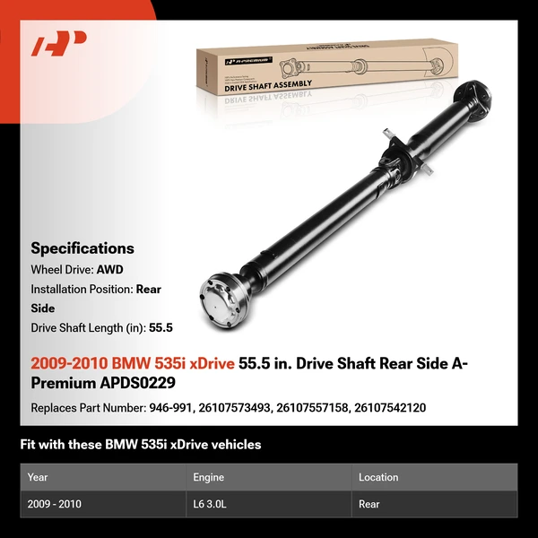2009-2010 BMW 535i xDrive 55.5 in. Drive Shaft Rear Side A-Premium APDS0229