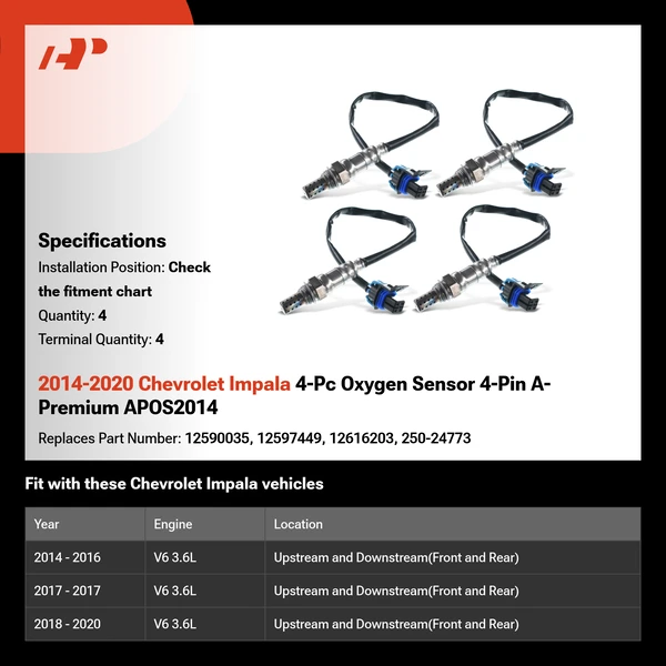 2014-2020 Chevrolet Impala 4-Pc Oxygen Sensor 4-Pin A-Premium APOS2014
