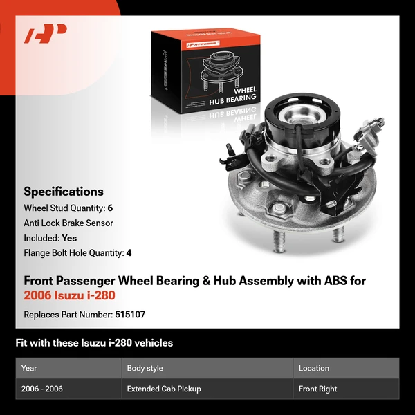 Front Passenger Wheel Bearing & Hub Assembly with ABS for 2006 Isuzu i-280