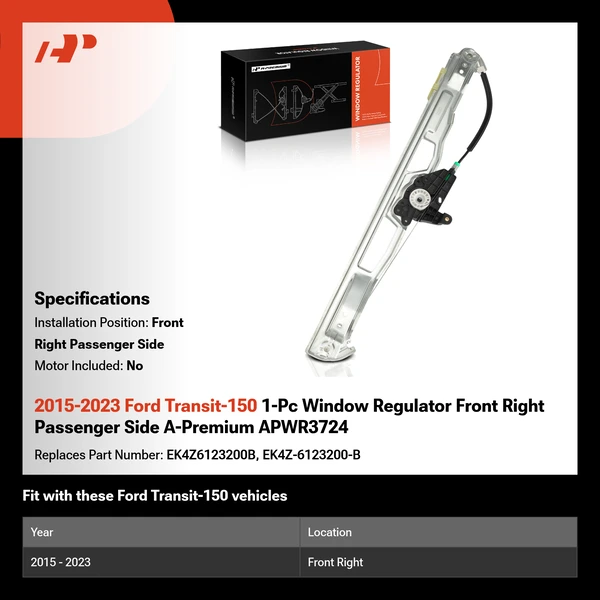 2015-2023 Ford Transit-150 1-Pc Window Regulator Front Right Passenger Side A-Premium APWR3724