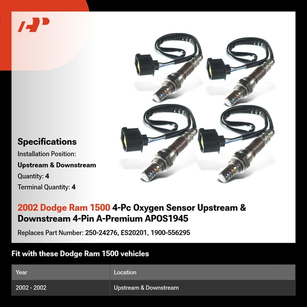 2002 Dodge Ram 1500 4-Pc Oxygen Sensor Upstream & Downstream 4-Pin A-Premium APOS1945