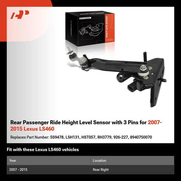 Rear Passenger Ride Height Level Sensor with 3 Pins for 2007-2015 Lexus LS460