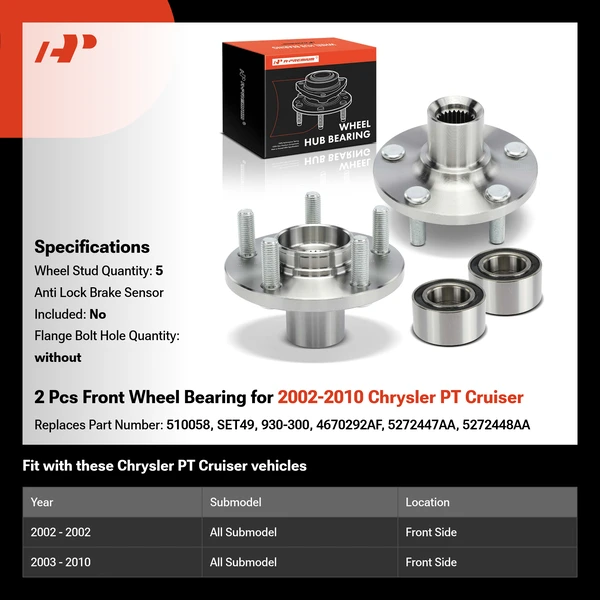 2 Pcs Front Wheel Bearing for 2002-2010 Chrysler PT Cruiser