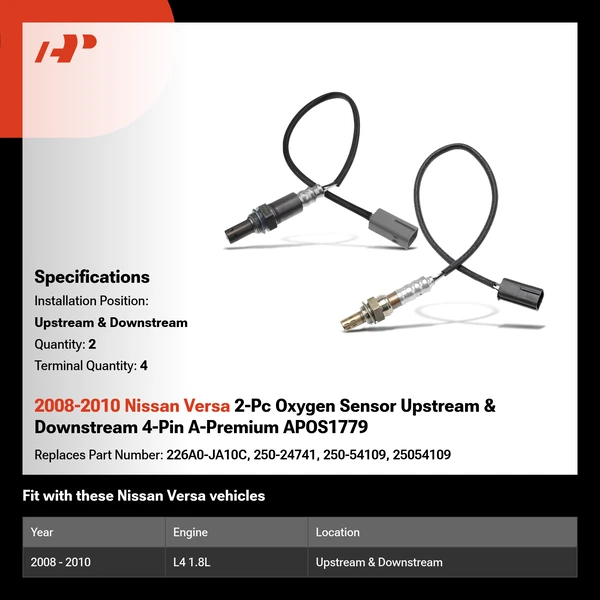 2008-2010 Nissan Versa 2-Pc Oxygen Sensor Upstream & Downstream 4-Pin A-Premium APOS1779