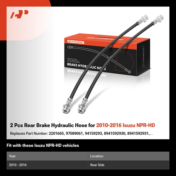2 Pcs Rear Brake Hydraulic Hose for 2010-2016 Isuzu NPR-HD