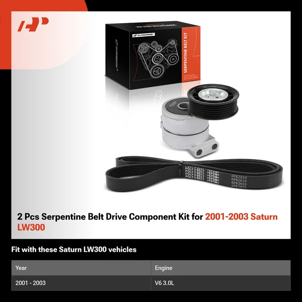 2 Pcs Serpentine Belt Drive Component Kit for 2001-2003 Saturn LW300