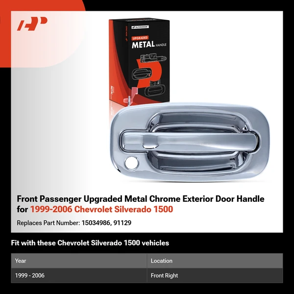 Front Passenger Upgraded Metal Chrome Exterior Door Handle for 1999-2006 Chevrolet Silverado 1500