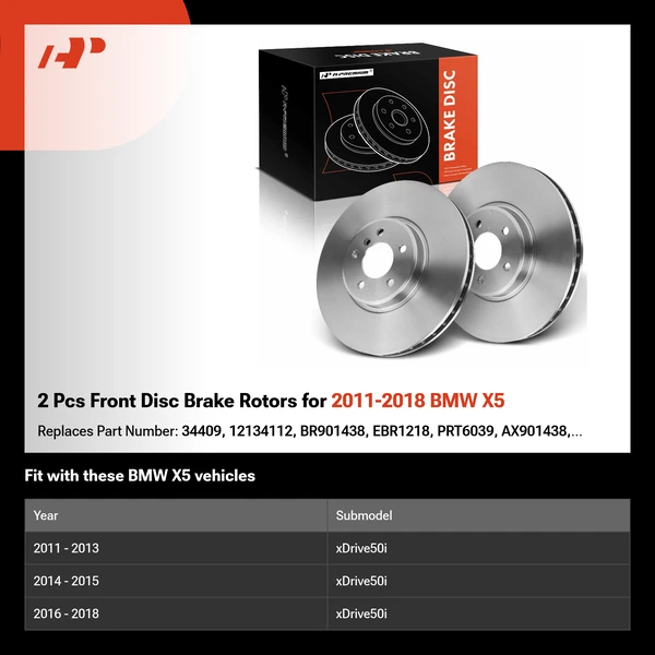2 Pcs Front Disc Brake Rotors for 2011-2018 BMW X5