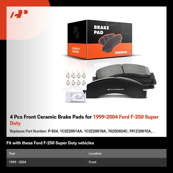 4 Pcs Front Ceramic Brake Pads for 1999-2004 Ford F-250 Super Duty