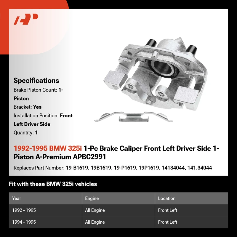 1992-1995 BMW 325i 1-Pc Brake Caliper Front Left Driver Side 1-Piston A-Premium APBC2991