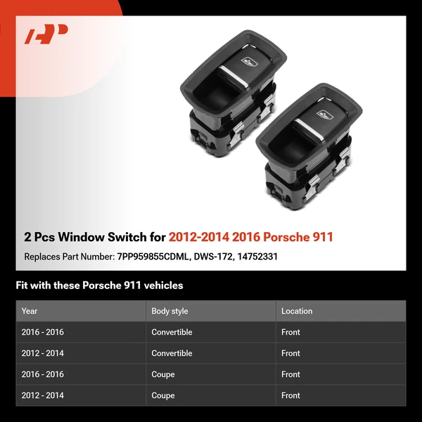 2 Pcs Window Switch for 2012-2014 2016 Porsche 911