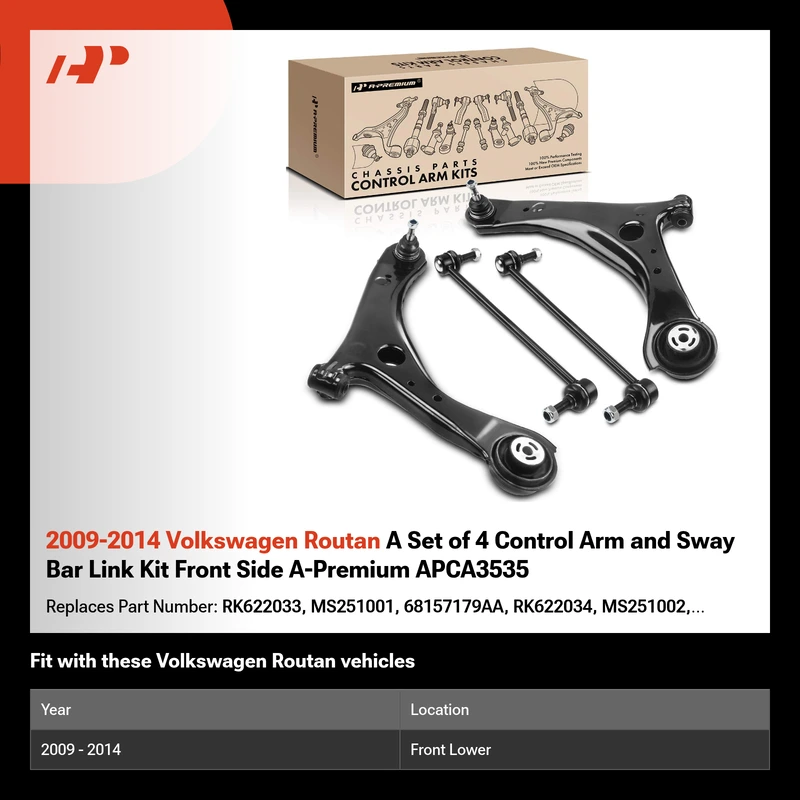 2009-2014 Volkswagen Routan A Set of 4 Control Arm and Sway Bar Link Kit Front Side A-Premium APCA3535
