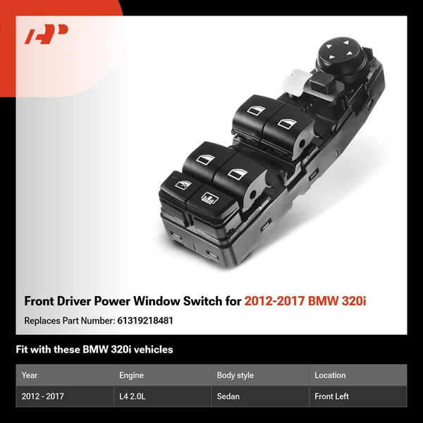 Front Driver Power Window Switch for 2012-2017 BMW 320i