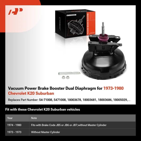 Vacuum Power Brake Booster Dual Diaphragm for 1973-1980 Chevrolet K20 Suburban