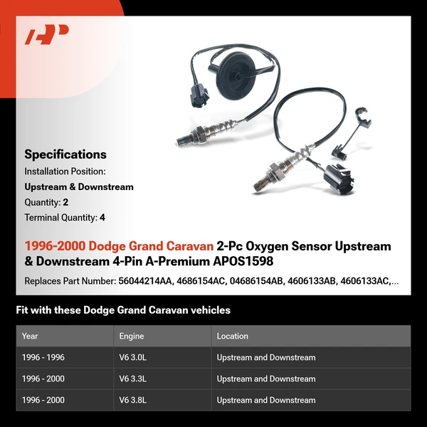 1996-2000 Dodge Grand Caravan 2-Pc Oxygen Sensor Upstream & Downstream 4-Pin A-Premium APOS1598
