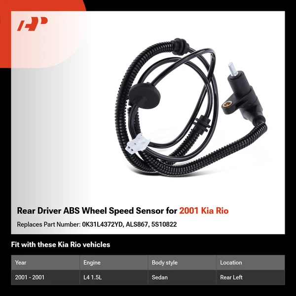 Rear Driver ABS Wheel Speed Sensor for 2001 Kia Rio