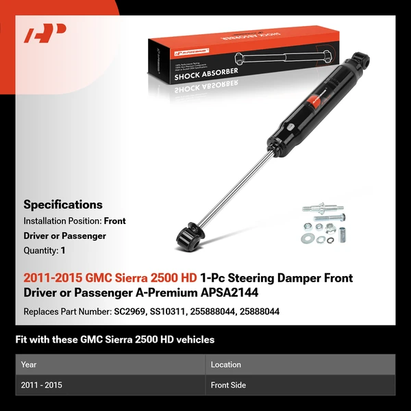 2011-2015 GMC Sierra 2500 HD 1-Pc Steering Damper Front Driver or Passenger A-Premium APSA2144