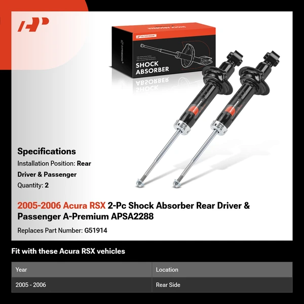 2005-2006 Acura RSX 2-Pc Shock Absorber Rear Driver & Passenger A-Premium APSA2288