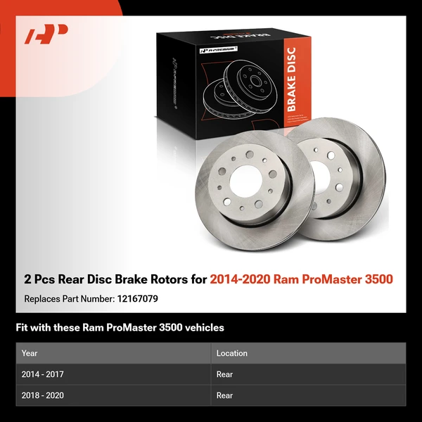 2 Pcs Rear Disc Brake Rotors for 2014-2020 Ram ProMaster 3500