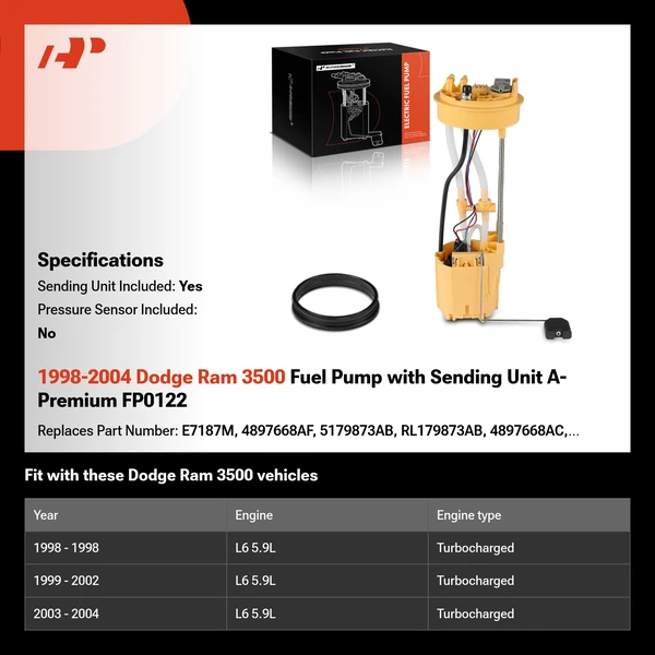 1998-2004 Dodge Ram 3500 Fuel Pump with Sending Unit A-Premium FP0122
