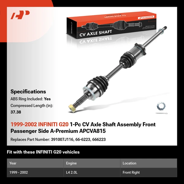 1999-2002 INFINITI G20 1-Pc CV Axle Shaft Assembly Front Passenger Side A-Premium APCVA815