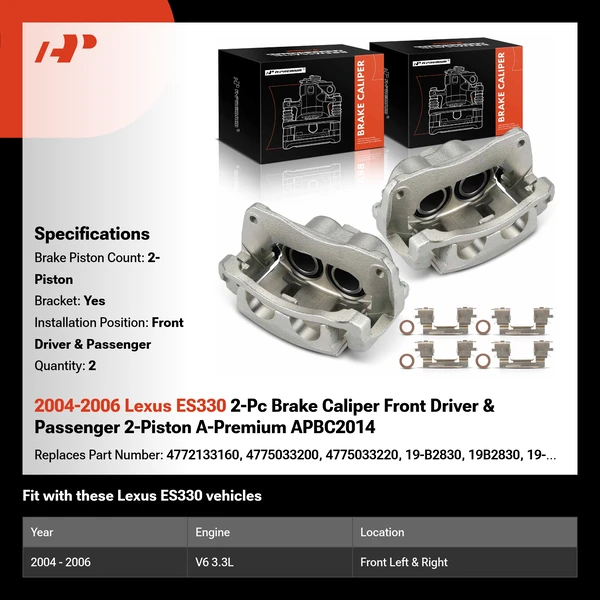2004-2006 Lexus ES330 2-Pc Brake Caliper Front Driver & Passenger 2-Piston A-Premium APBC2014