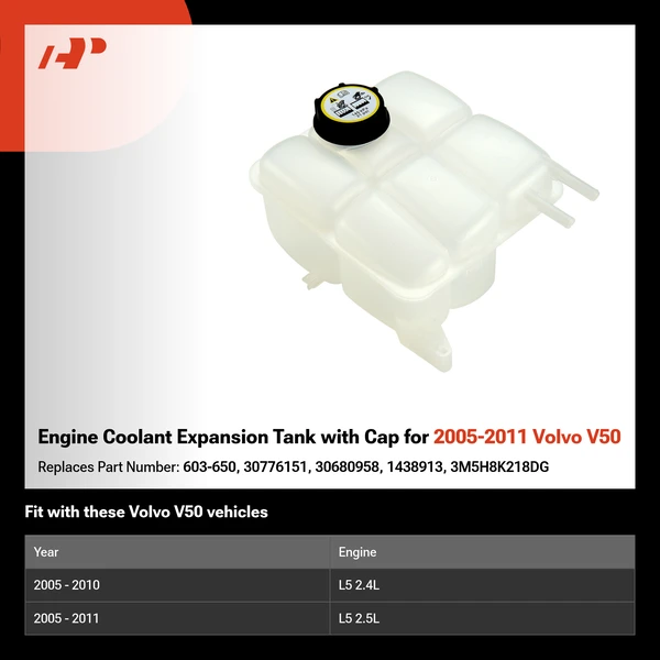 Engine Coolant Expansion Tank with Cap for 2005-2011 Volvo V50