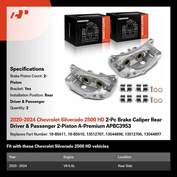2020-2024 Chevrolet Silverado 2500 HD 2-Pc Brake Caliper Rear Driver & Passenger 2-Piston A-Premium APBC3953