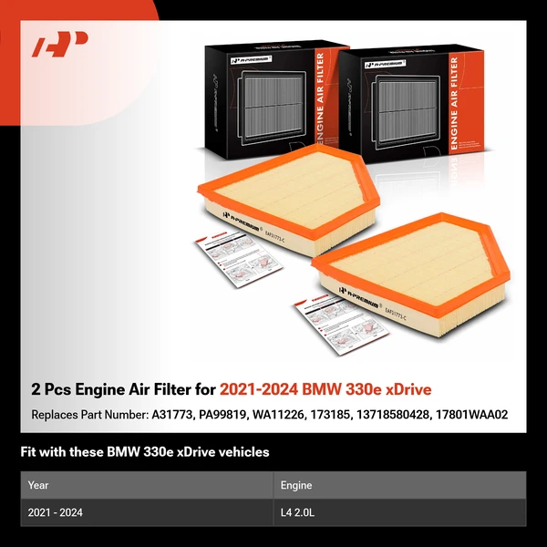 2 Pcs Engine Air Filter for 2021-2024 BMW 330e xDrive