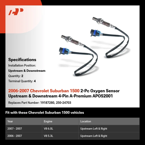 2006-2007 Chevrolet Suburban 1500 2-Pc Oxygen Sensor Upstream & Downstream 4-Pin A-Premium APOS2001