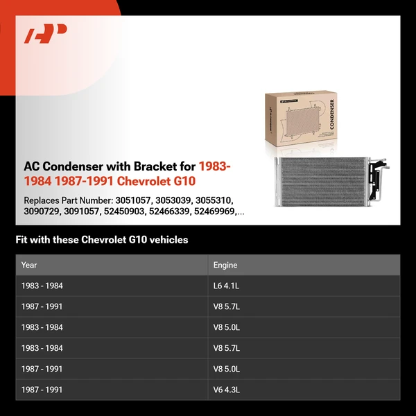 AC Condenser with Bracket for 1983-1984 1987-1991 Chevrolet G10