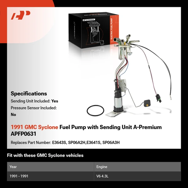 1991 GMC Syclone Fuel Pump with Sending Unit A-Premium APFP0631