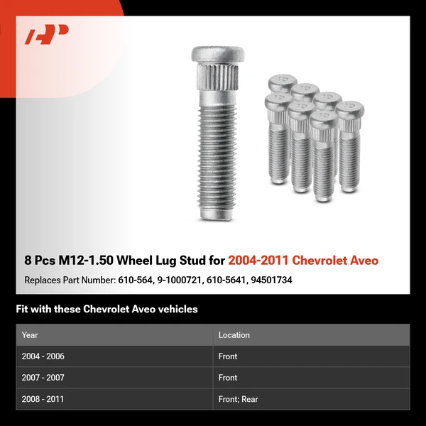 8 Pcs M12-1.50 Wheel Lug Stud for 2004-2011 Chevrolet Aveo