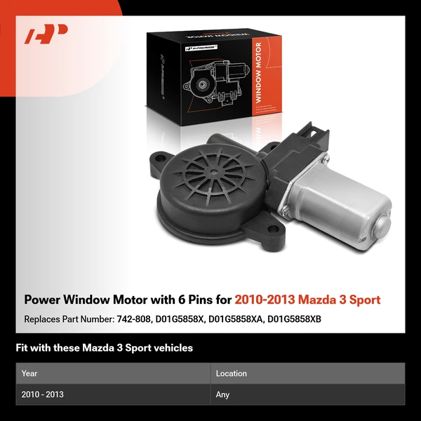 Power Window Motor with 6 Pins for 2010-2013 Mazda 3 Sport