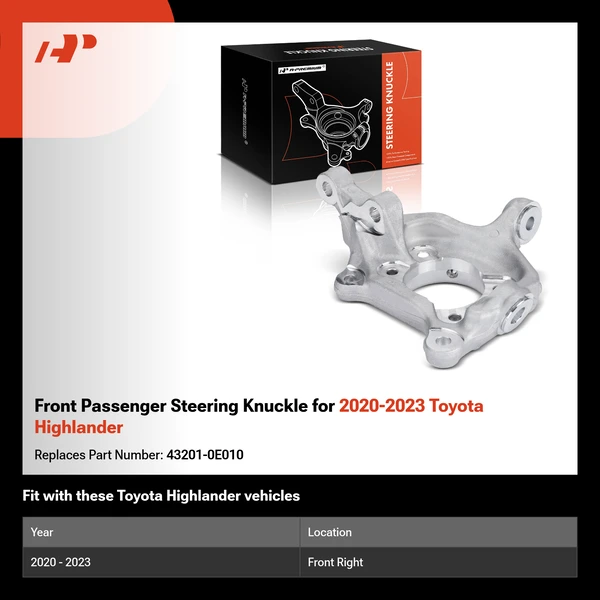 Front Passenger Steering Knuckle for 2020-2023 Toyota Highlander