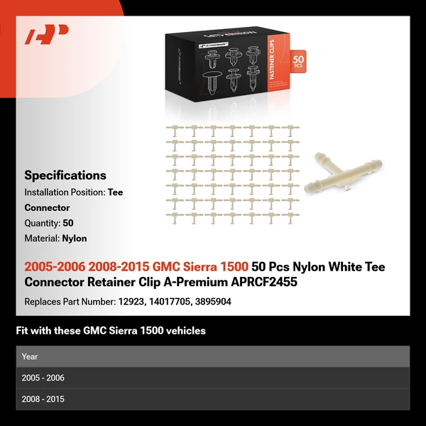 2005-2006 2008-2015 GMC Sierra 1500 50 Pcs Nylon White Tee Connector Retainer Clip A-Premium APRCF2455