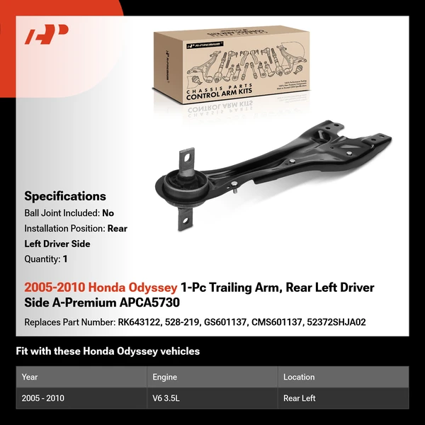 2005-2010 Honda Odyssey 1-Pc Trailing Arm, Rear Left Driver Side A-Premium APCA5730
