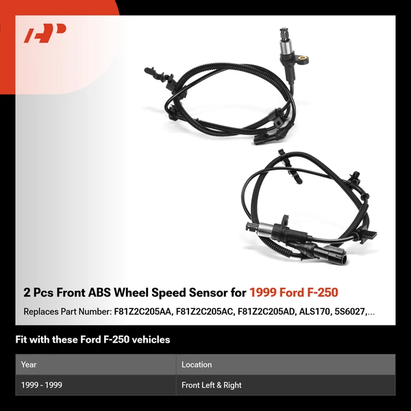 2 Pcs Front ABS Wheel Speed Sensor for 1999 Ford F-250
