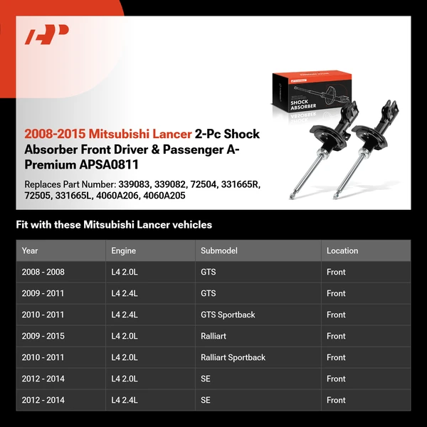 2008-2015 Mitsubishi Lancer 2-Pc Shock Absorber Front Driver & Passenger A-Premium APSA0811