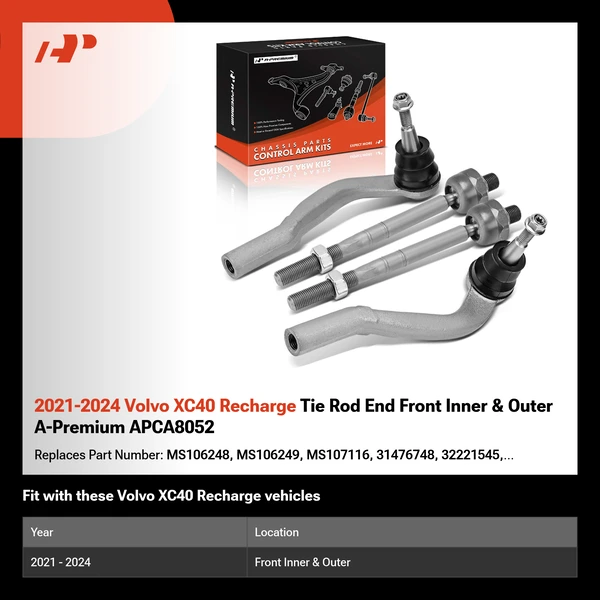 2021-2024 Volvo XC40 Recharge Tie Rod End Front Inner & Outer A-Premium APCA8052