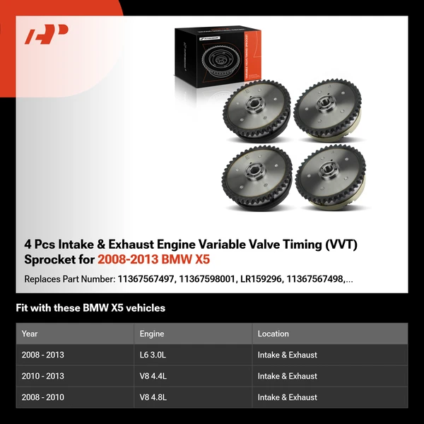 4 Pcs Intake & Exhaust Engine Variable Valve Timing (VVT) Sprocket for 2008-2013 BMW X5