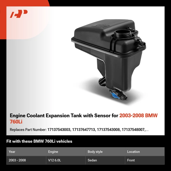 Engine Coolant Expansion Tank with Sensor for 2003-2008 BMW 760Li