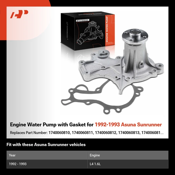 Engine Water Pump with Gasket for 1992-1993 Asuna Sunrunner