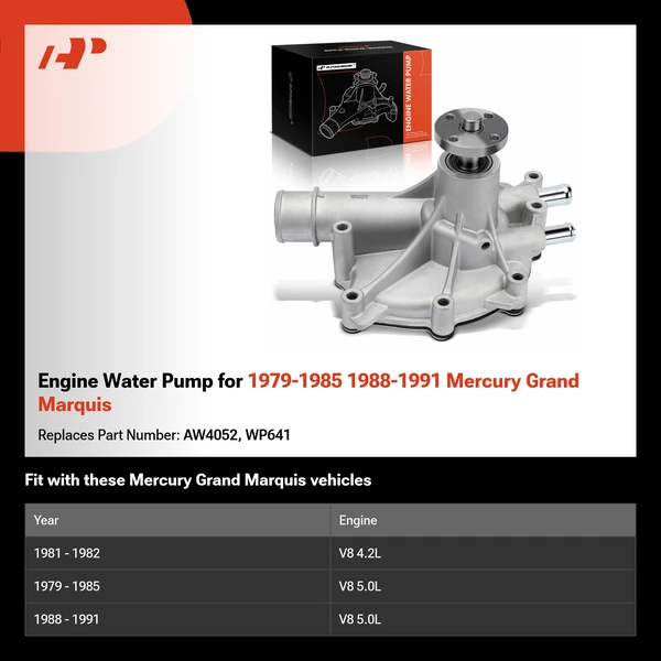 Engine Water Pump for 1979-1985 1988-1991 Mercury Grand Marquis