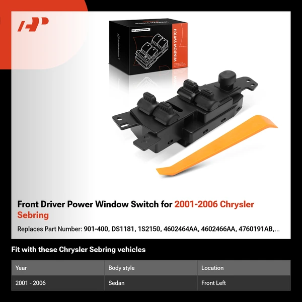 Front Driver Power Window Switch for 2001-2006 Chrysler Sebring