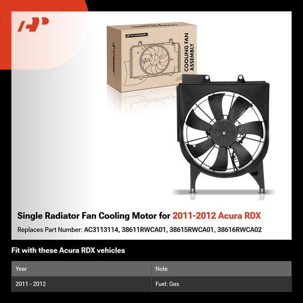 Single Radiator Fan Cooling Motor for 2011-2012 Acura RDX