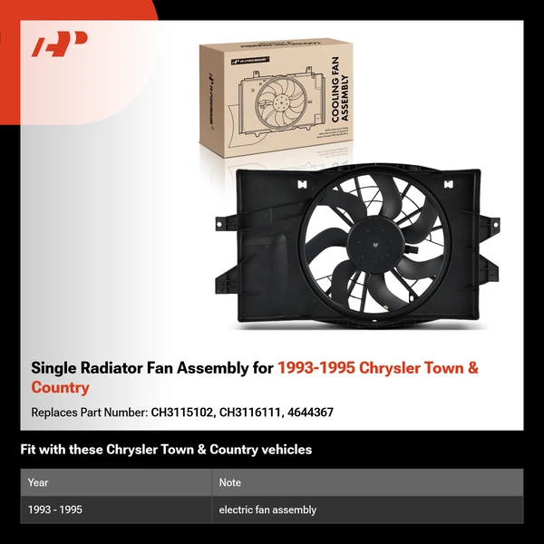 Single Radiator Fan Assembly for 1993-1995 Chrysler Town & Country