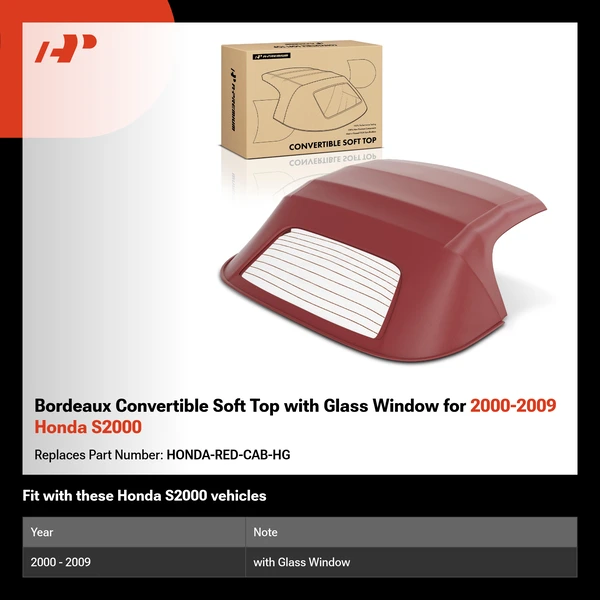Bordeaux Convertible Soft Top with Glass Window for 2000-2009 Honda S2000