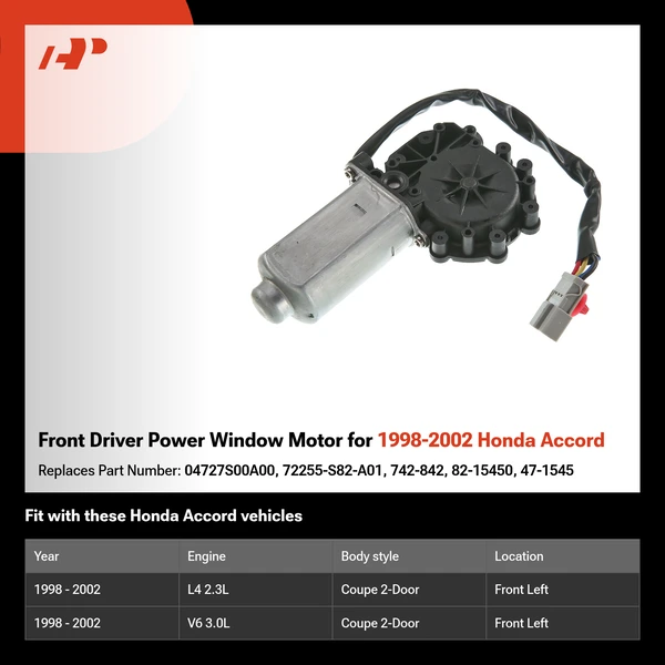 Front Driver Power Window Motor for 1998-2002 Honda Accord