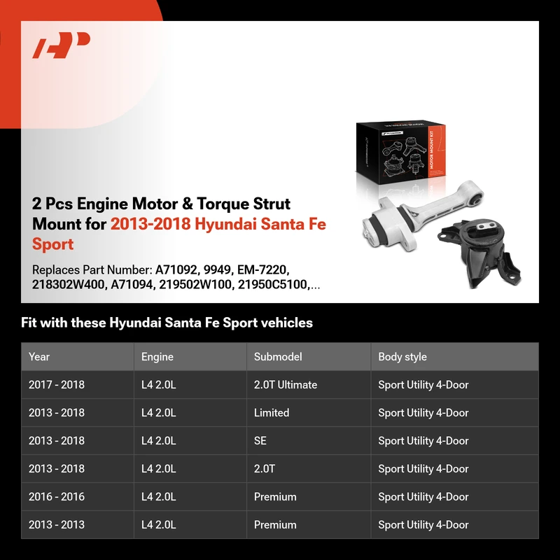 2 Pcs Engine Motor & Torque Strut Mount for 2013-2018 Hyundai Santa Fe Sport